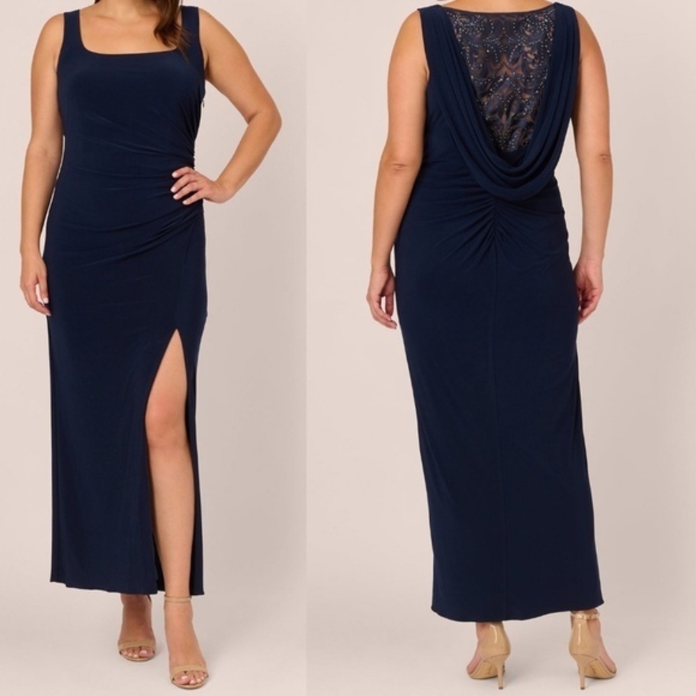 Adrianna Papell | Sleeveless Jersey Gown‎ With Embellished Lace Cowl Back